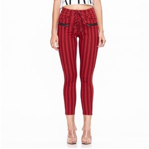 AFRM  Lace-Up Skinny Crop Denim Jean RED Stripe 27